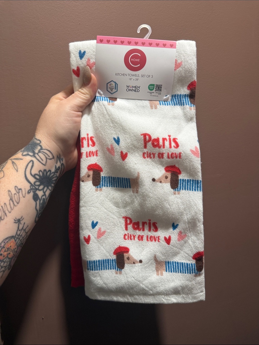 Paris City of Love Kitchen Towel Set - Hearts & Dachshunds